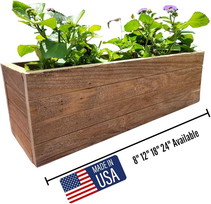 Handmade Cedar Wood Planter Box – Custom Small Indoor Outdoor Window Herb Box with Drainage Hole – Rustic Kitchen, Living Room, or Wedding Decor – Made in USA – Wood Flower or Plant Holder (32")