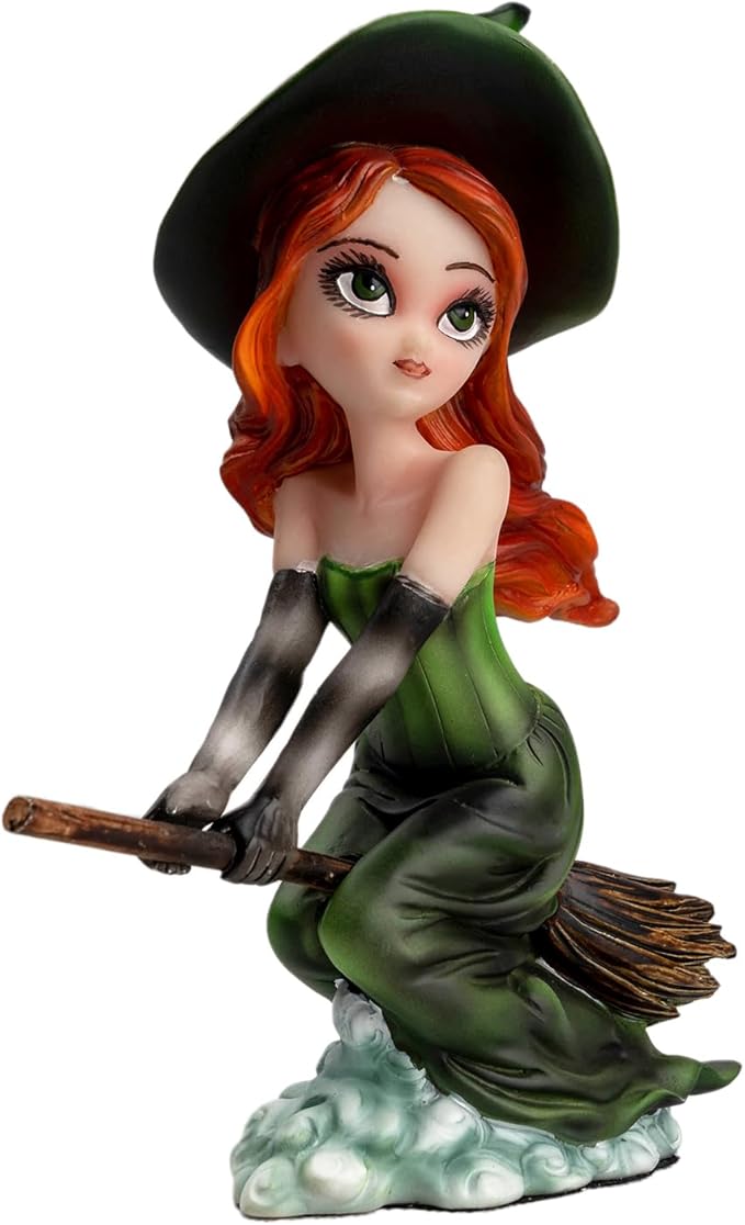 Fairy Figurine Set, Purple and Pink Wings, Green Witch Resin Statue - Riding Broom Flying Style Home Decor Magician Theme Collectibles Christmas/Halloween Party Decoration Gifts
