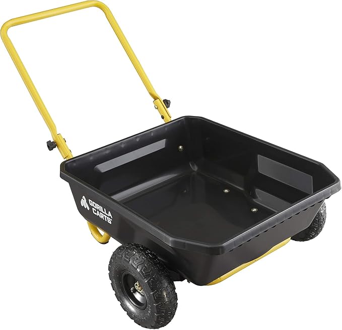 Red Metal Wheelbarrow, Easy Loading and Dumping Garden Cart with Steel Tray, Durable Heavy Duty Utility Trolley for Transporting, Soil, Sand (Yellow + Black, 2 Wheels)