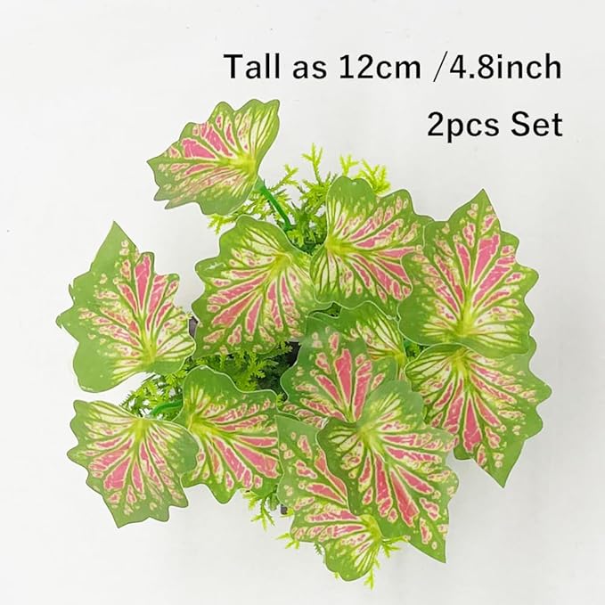 Smoothedo-Pets Aquarium Plant Fish Tank Decoration Small Plastic Artificial Plant Goldfish Fish Hide (Rainforest Leafs-Pink-Small-Set)