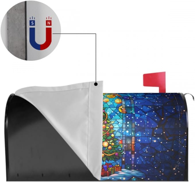 Giwawa Christmas Tree Mailbox Covers Stained Glass Blue Winter Mail Box Cover Magnetic Standard Size 18 x 21 Holiday Mailbox Xmas Decorations Happy New Year Mailbox Wrap