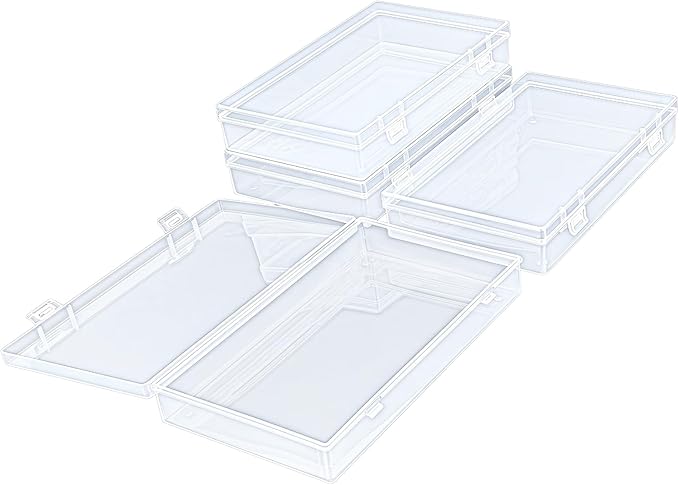 4 Pack Rectangular Clear Plastic Storage Containers Box with Hinged Lid for Beads and Other Small Craft Items (7.87 x 4.72 x 1.38 inch)
