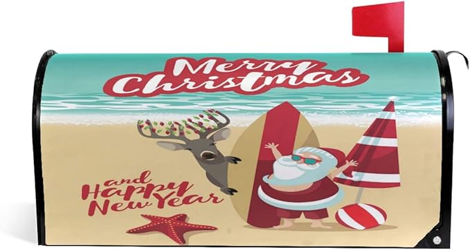 WOOR Santa Claus at The Beach Christmas Magnetic Mailbox Cover Oversized for Garden Yard Outdoor Decorations-20.8" x 25.5"