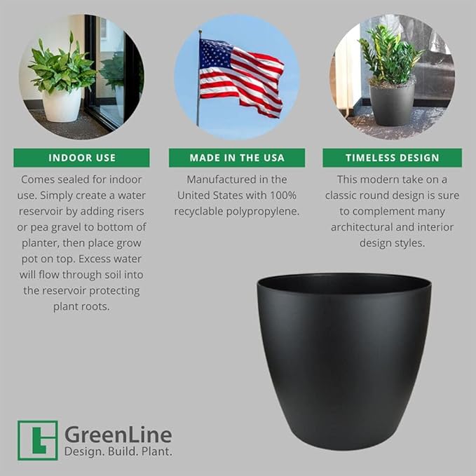 Memphis 18" Round Indoor Floor Planter Pot – Lightweight & Durable Plastic, Modern Design, Made in USA, Recyclable Large Plant Container for Home & Office Décor (White)