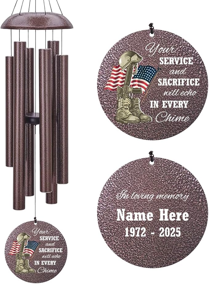 36inch Personalized Wind Chimes, Memorial Wind Chimes for US Veteran, Wind Chime for Loss of Loved Dad, Sympathy Memorial Gifts, Thank You Veteran Solider, Outdoor Decor (Produced in USA)