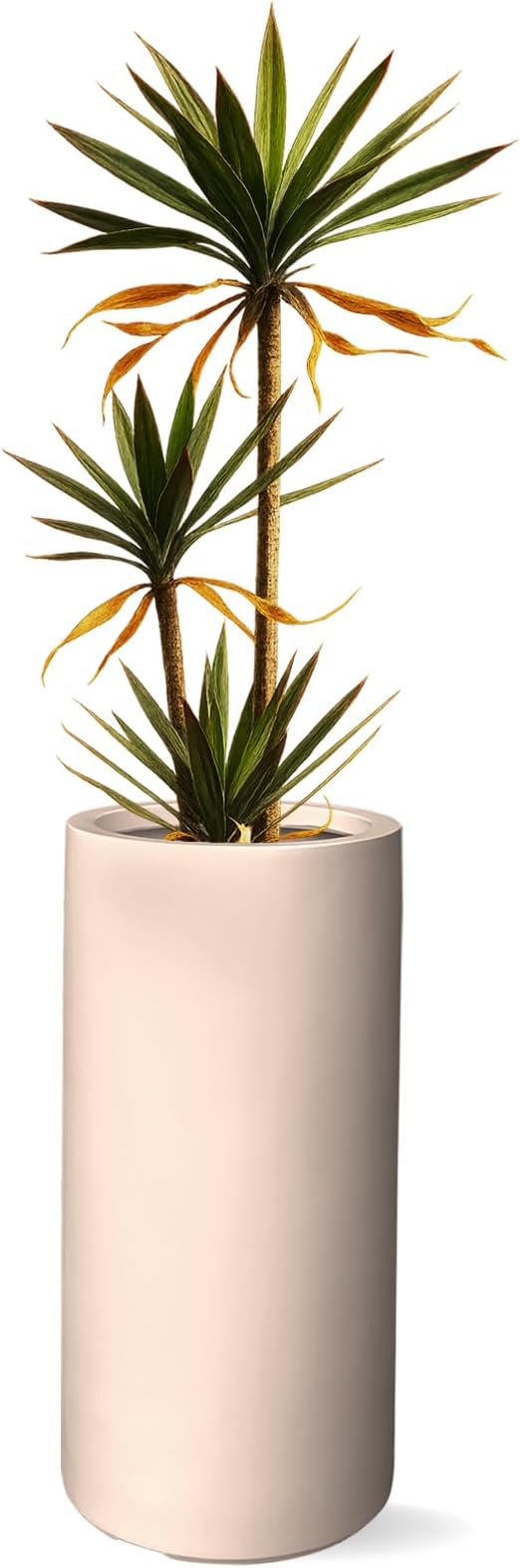 19.5" H x 9.8" D Tubo Fiberstone Cylinder Tall Planter, Christmas Tree Planter, Smooth Finish, Weather Resistant for Indoor & Outdoor Use, 2 Extra Coco Mats (Kilim Beige, 8.2" Pot Opening)