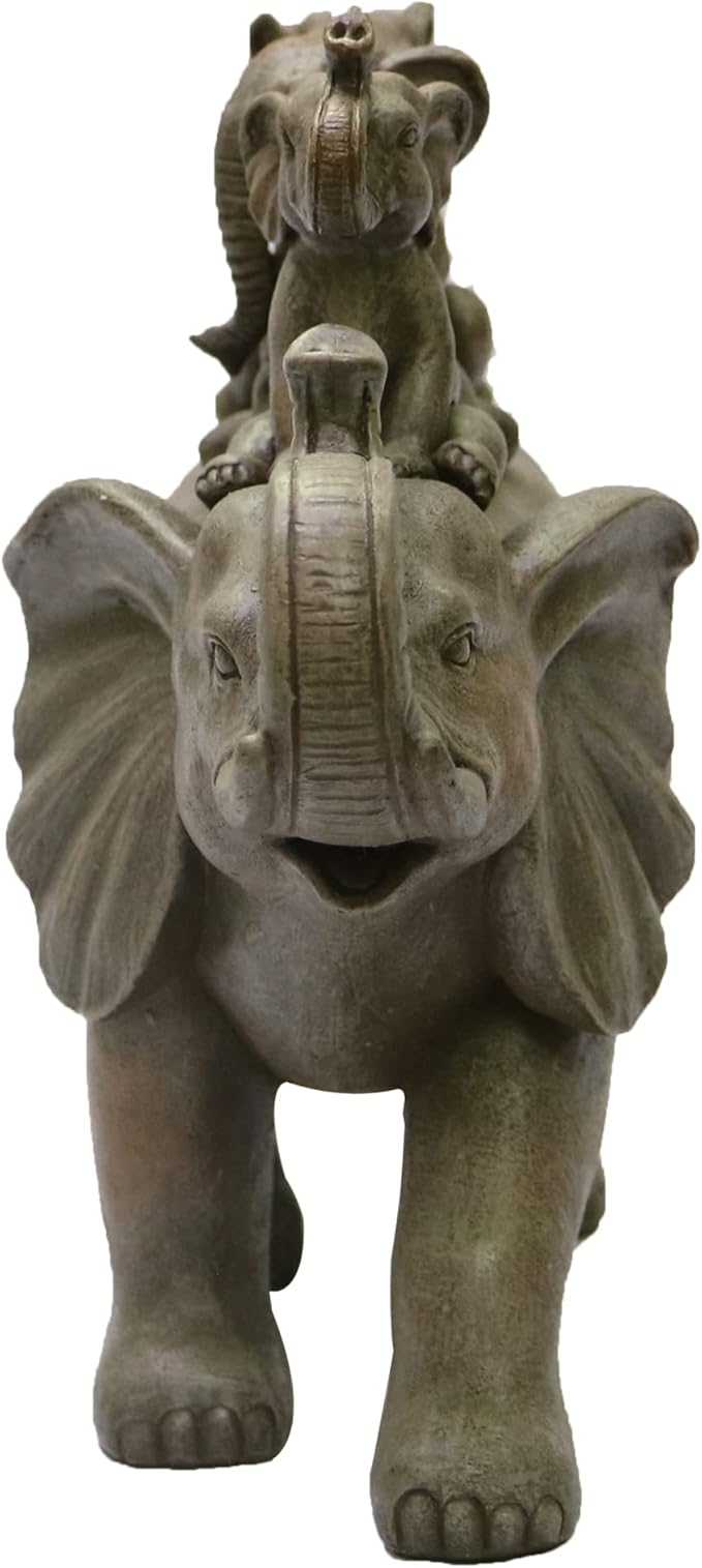 Nature's Mark 8" H 3 Baby Elephants Riding an Elephant Resin Statue Figurine Home Decorative Accent Decor (Gray)