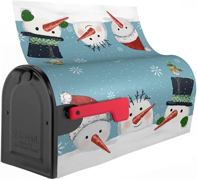 Winter Blue Mailbox Covers Magnetic Standard Size 18 x 21 Inch Snowman Snowflake Bird Letter Box Cover Outdoor Mail Wraps Cover for Garden Home Yard Decor