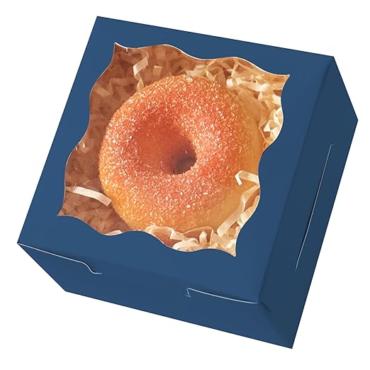 qiqee Blackish Blue Bakery Box with Window 4x4x2.5 inch 30Packs Macaron Boxes Small Donut Pastry Boxes for Party Mini Cookie Boxes