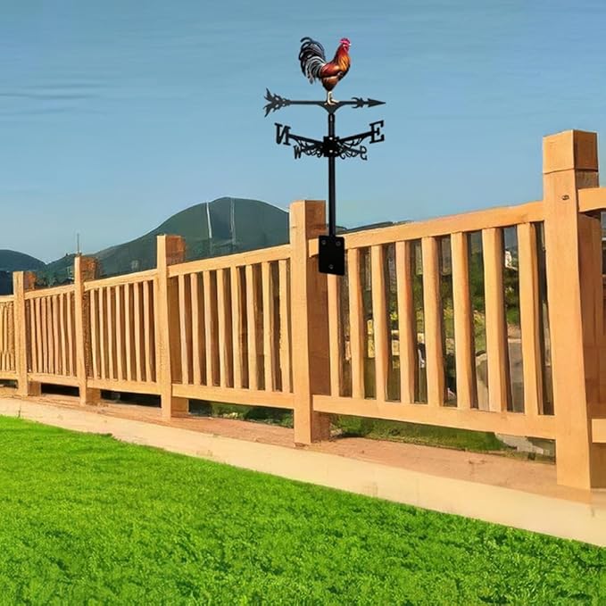 Metal Rooster Weathervane Yard Barn Ornament Colorful Weather Vane Roof Vivid Cock Wind Direction Indicator Outdoor Garden Art Decor (E)