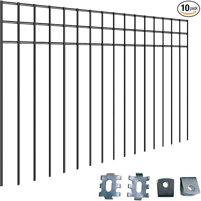 24x15-inch No Dig Animal Barrier Fence, 10 Pack Black Dig Protective Fence with 1.5 inch Spike spacing, Dog/Rabbit/Groundhog Underground Defence, for Outdoor Garden Patio