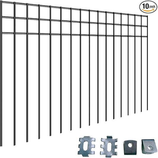 24x15-inch No Dig Animal Barrier Fence, 10 Pack Black Dig Protective Fence with 1.5 inch Spike spacing, Dog/Rabbit/Groundhog Underground Defence, for Outdoor Garden Patio