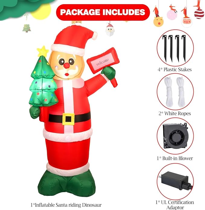 6Ft Christmas Inflatables Santa Gingerbread with LED Lights & Gift Box, Giant Christmas Inflatables Yard Decorations, Xmas Blow Up Santa Claus, Indoor/Outdoor Christmas Decor for Holiday Patio Garden