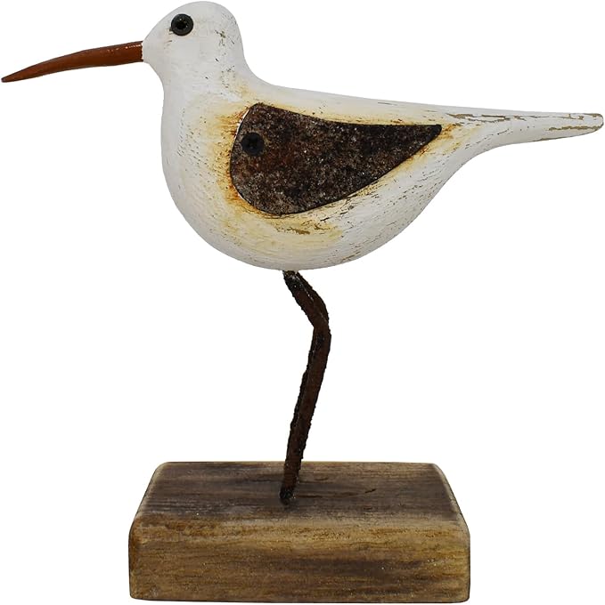 Aecipl Wood Bird Statue Standing Seagull Nautical Decor Coastal Birds Sculpture Indoor Outdoor Animal Figurine Beach Themed Decoration Rustic Home Art for Bedroom Garden (A, S)