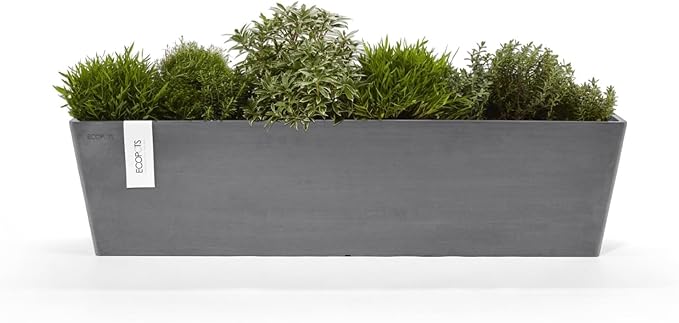 Ecopots Bruges Durable Modern Rectangular Indoor/Outdoor Recycled-Based Composite Flower Pot Planter, Grey, 31.5"
