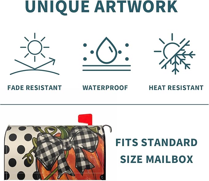 Fall Mailbox Covers Magnetic Standard Size Pumpkin Autumn Polka Dot Plaid Thanksgiving Mailbox Wraps Holiday Seasonal Outdoor Decorative Letter Box Cases for Home Garden Outside Decor, 21x18 Inch