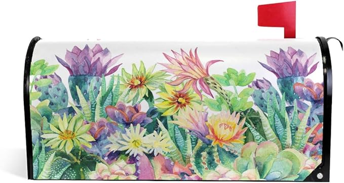 ALAZA WOOR Blooming Cactus Succulents and Flowers Magnetic Mailbox Cover MailWraps Garden Yard Home Decor for Outside Standard Size-18"x 20.8"