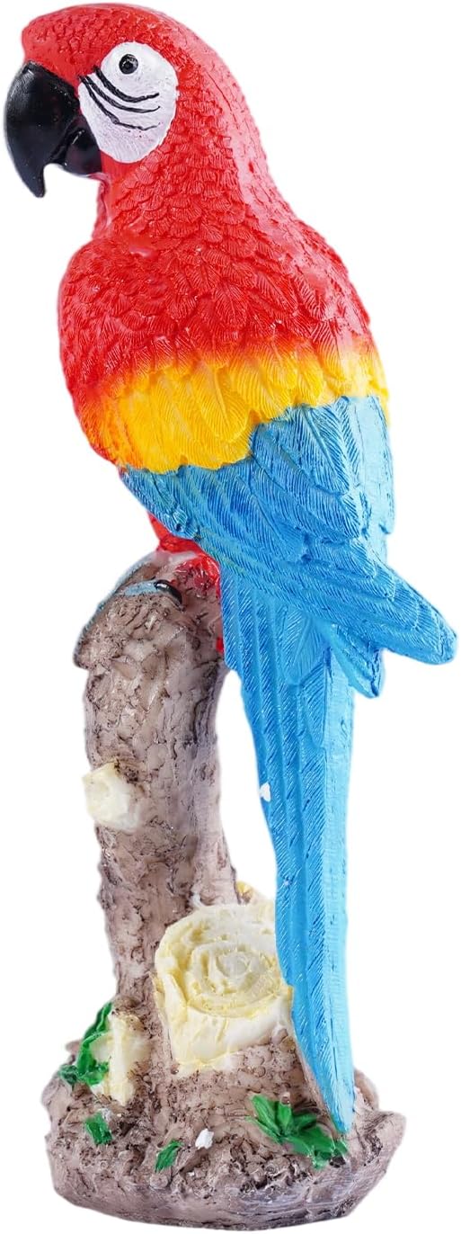 Vivid Standing Parrot Resin Statue - Lifelike Bird Animal Sculpture for Garden Courtyard Decor & Indoor Desktop Office Table Ornament