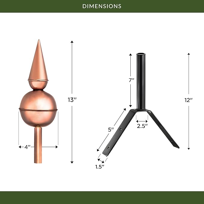 Good Directions 700 Avalon Pure Copper Rooftop Finial with Roof Mount, Polished Copper