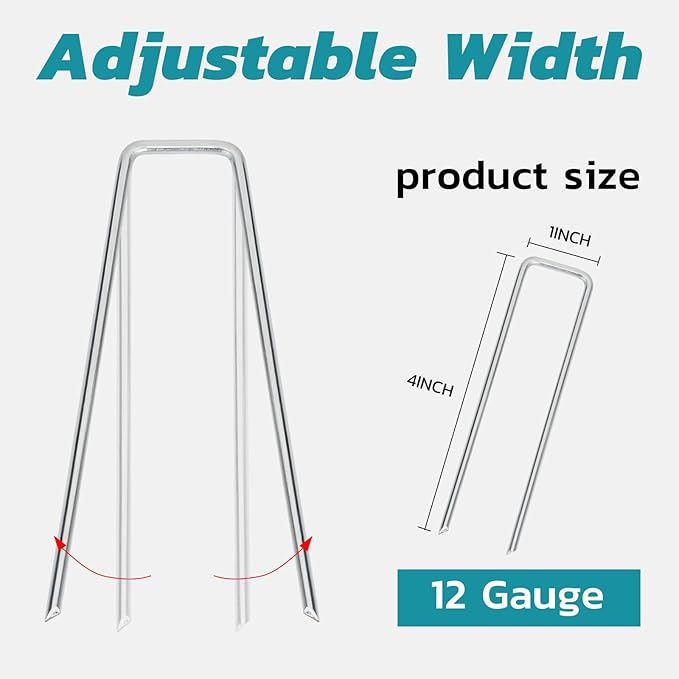 Landscape Staples 4 Inch 30 Pack, Galvanized Garden Staple 12 Gauge Landscaping Stakes Lawn Stakes for Anchoring Weed Barrier Fabric, Irrigation Tubing