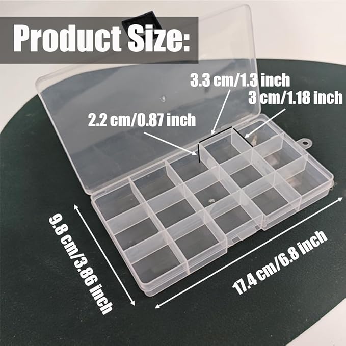 4 Pcs 15 Grids Clear Organizer Box Plastic Storage Container with Fixed Dividers Black Buckle for Electronics Jewelry Beads Art DIY Crafts Fishing Small Parts