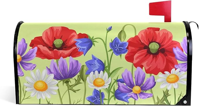 ALAZA Spring Summer Flowers Poppies Daisies Magnetic Mailbox Cover MailWraps Garden Yard Home Decor for Outside Standard Size-18"x 20.8"
