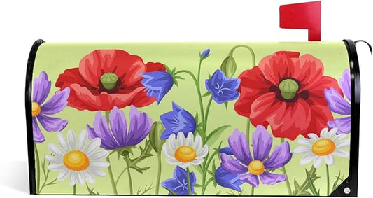 ALAZA Spring Summer Flowers Poppies Daisies Magnetic Mailbox Cover MailWraps Garden Yard Home Decor for Outside Oversized-25.5" x20.8"