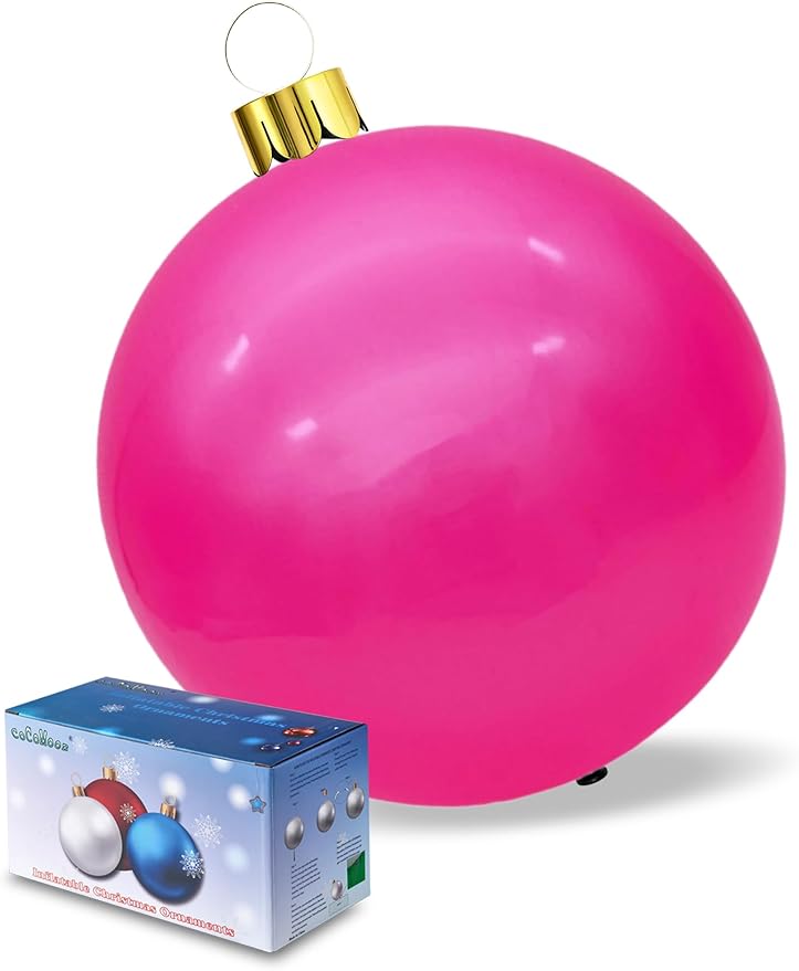 Inflatable Christmas Ornaments, 18" or 25" Oversized Outdoor Christmas Ball Ornaments, Holiday Yard Christmas Tree Decorations, Indoor and Outdoor Decoration Balls (25 inch, Pink)
