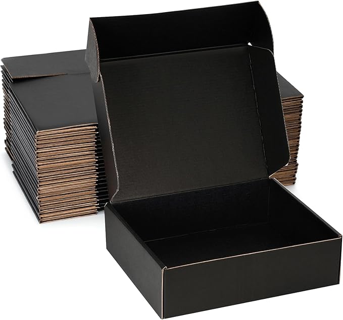 Small Shipping Boxes 12x8x2 Inch (25 Pack) - Sturdy Black Corrugated Cardboard Boxes for Small Business, Ecommerce, Mailing & Packaging | Recyclable Gift & Storage Boxes