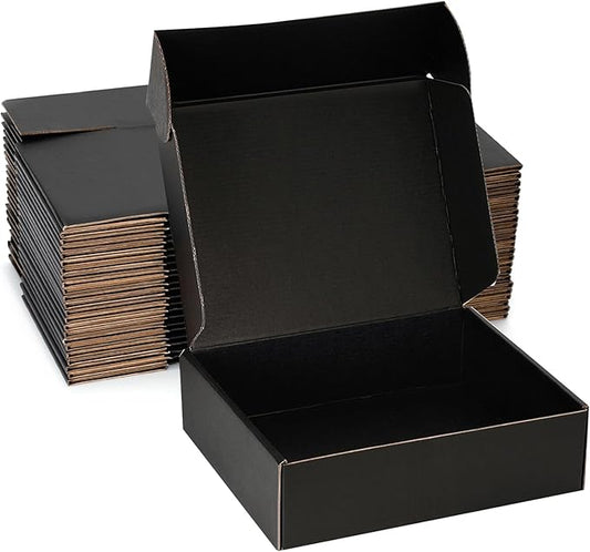 Small Shipping Boxes 12x8x2 Inch (25 Pack) - Sturdy Black Corrugated Cardboard Boxes for Small Business, Ecommerce, Mailing & Packaging | Recyclable Gift & Storage Boxes