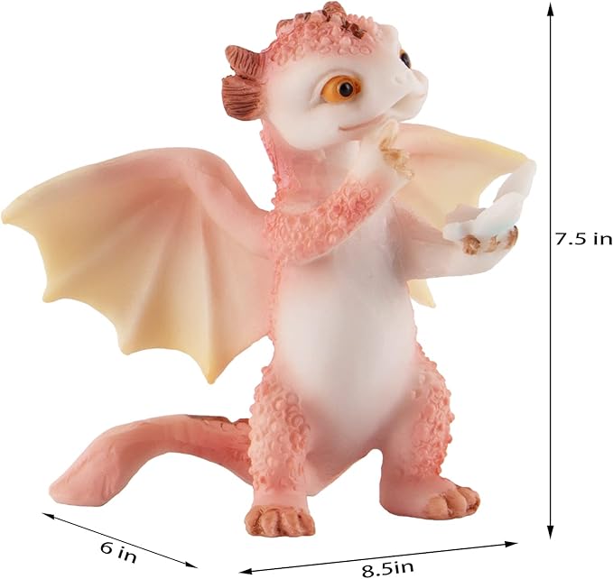 Dragon Statue Mini Figurine, Resin Home Decor, Cute Ornaments, Lucky Animal Garden Statue for Micro Landscape (Butterfly and Dragon)