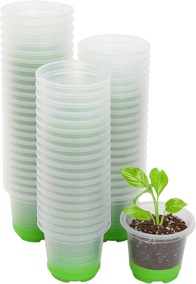 MIXC 60 Packs 4 Inch Reinforced Nursery Pots with Silicone Base for Easy Transplant, Variety Pack Plastic Plant Pot Seedling Planter Seed Starter Flower