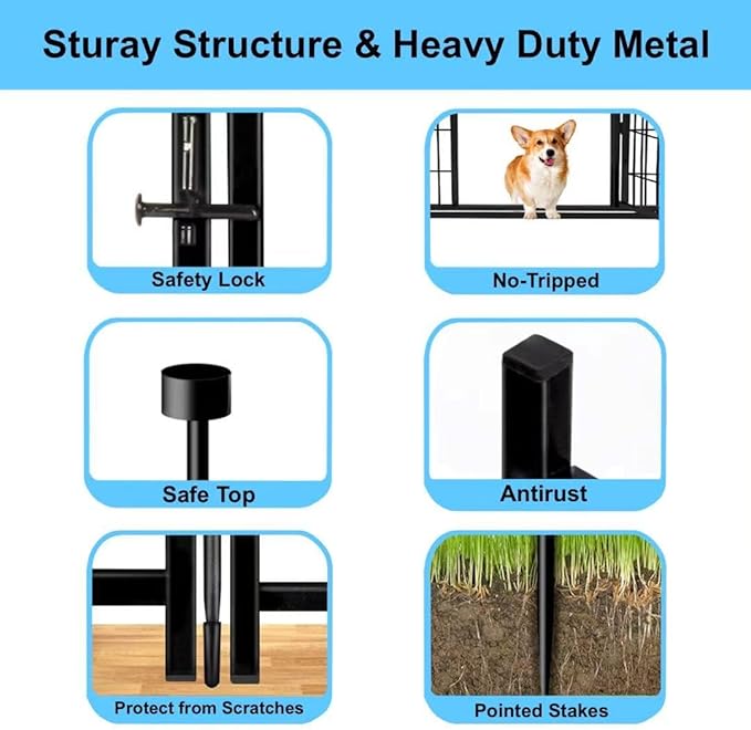 36 inch High, 8 Panels Total 17.7 Ft(L) Tall Garden Fence for Dogs, Wide Door Low Threshold Temporary Fence, Fencing for Garden Beds, Dog Fence Outdoor for Yard