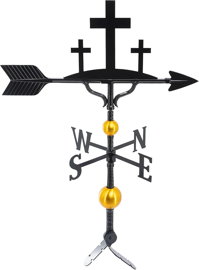 Montague Metal Products Deluxe Crosses Weathervane - 14 Ornament Colors Available - Roof Mount Included (4 to Choose from) - Cross Ornament Weathervane
