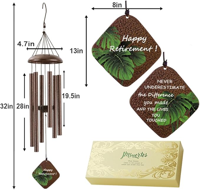 Happy Retirement Gifts for Woman Men, Funny Retirement Wind Chimes & Party Decorations, Going Away Gifts for Coworker Women Colleague Boss Teacher Nurse Military,32"