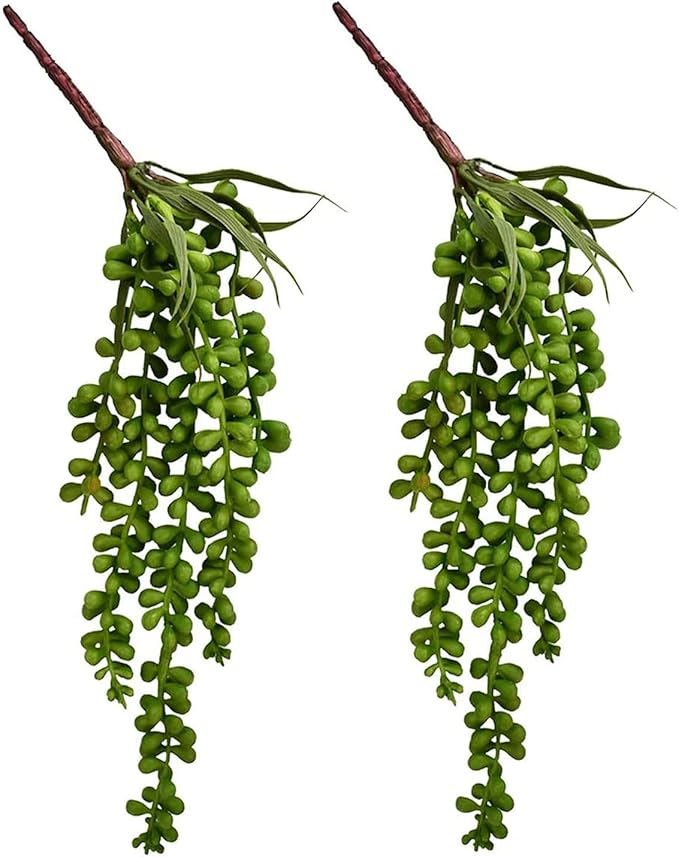 HUIANER Artificial Succulent Plants, 13.4" Fake Hanging String of Pearls Simulation Greenery Plants for Christmas Wall Home Kitchen Office Garden Wedding Decor, Pack of 2
