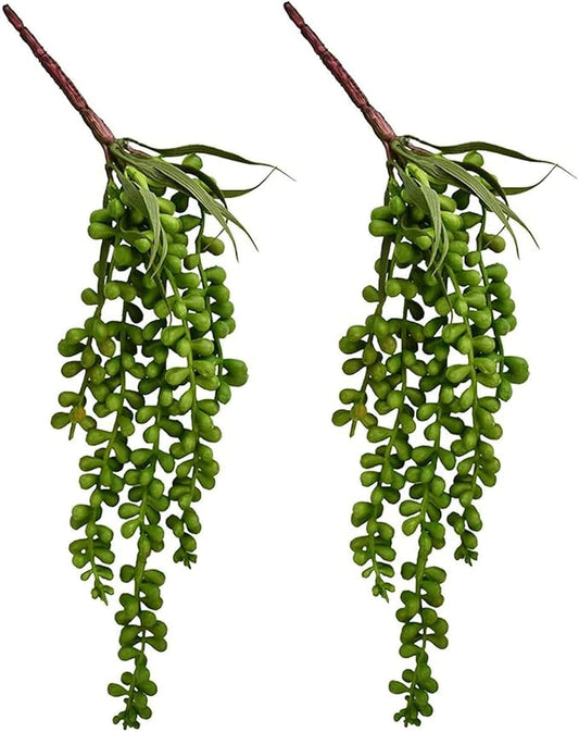 HUIANER Artificial Succulent Plants, 13.4" Fake Hanging String of Pearls Simulation Greenery Plants for Christmas Wall Home Kitchen Office Garden Wedding Decor, Pack of 2