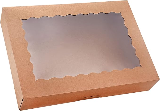 20-Pack Bakery Boxes with Window, 12" x 8" x 2.5" Cookie Boxes, Treat Boxes, Large Donut Boxes for Muffins and Pastries (Brown)