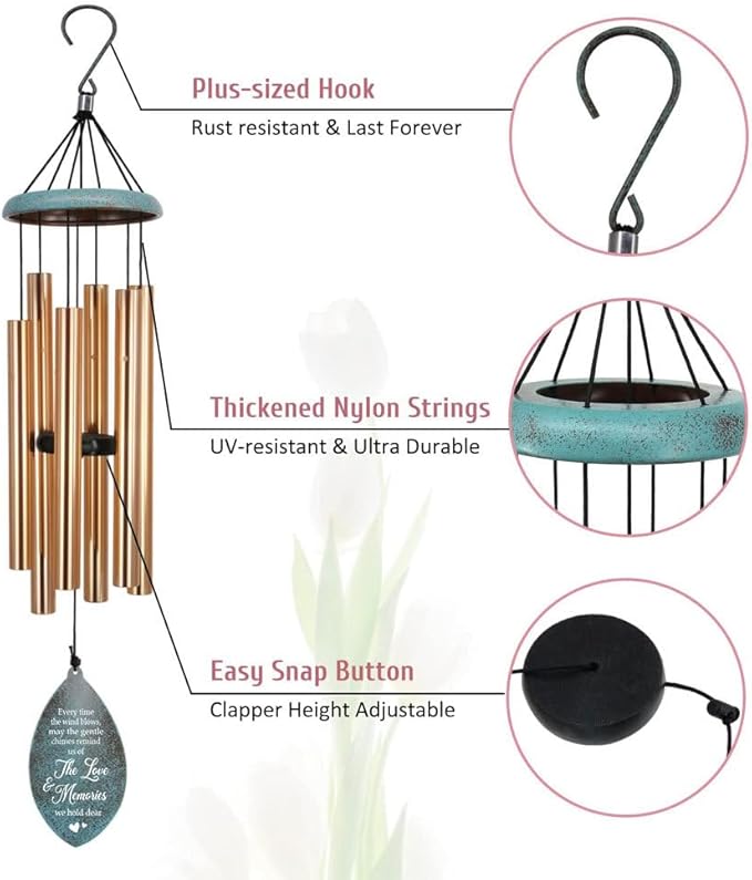ASTARIN Personalized Name 35" Memorial Wind Chimes for Outside, Metal Sympathy Gifts for Loss of Mother Father Loved One, Bereavement Wind Chime in Memory Gift