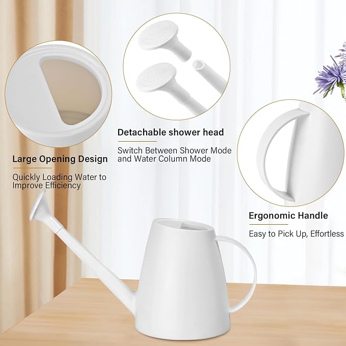 Plastic Watering Can - for Indoor and Outdoor House Plant Garden - with Long Spout - 1/2 Gallon - White