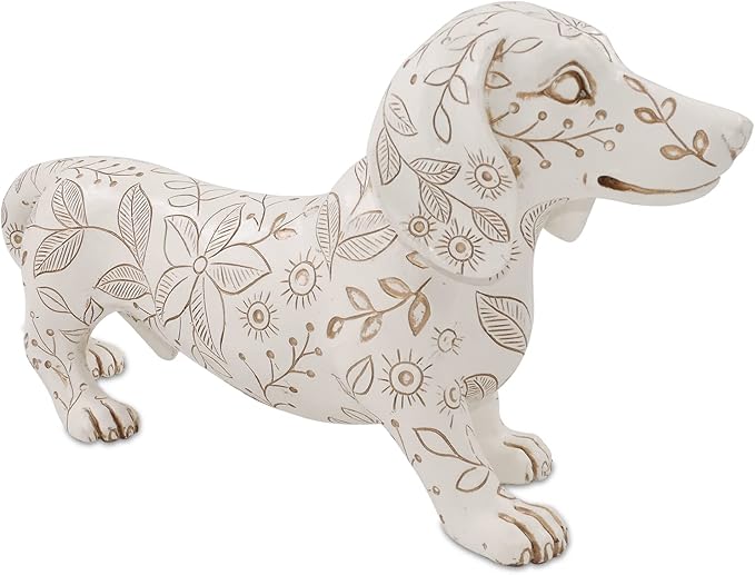 SIMON'S SHOP 11'' Dachshund Sculpture, White Wiener Dog Statue, Standing Puppy Figurines for Dog Lovers, Home Office Table Mantel Bookshelf Décor