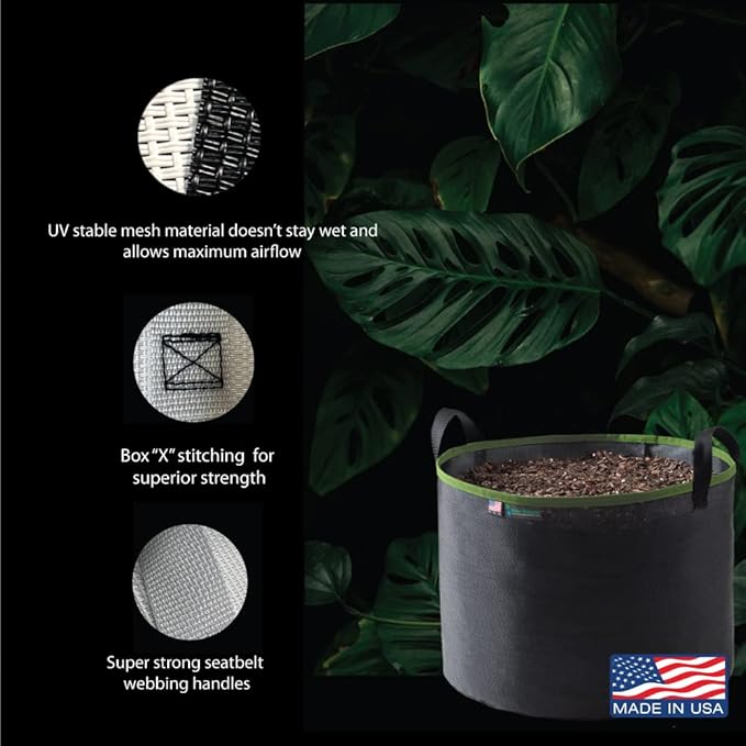 Grow Bag 25 Gallon, Planting Pots - Colorful Plant Grow Bags Pots Gardening Vegetable - Air Pruning Mesh Fabric Plant Container - (Black/ODGreen)