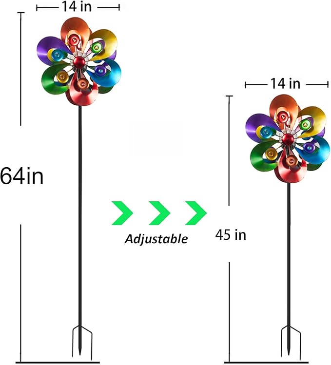 Solar Wind Spinner,Garden Wind Catcher Wind Mills, Solar Powered RGB Color Changing LED with Glass Ball, 60Inch Outdoor Metal Patio Aculptures Dual Direction Decorative Lawn Ornament Wind Mill