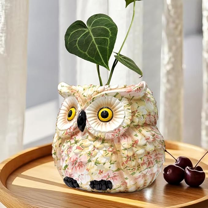 Pink Owl Planter, Cute Owl Statue Decor, Succulent Plant Pots, Decorative Flower Pot, Animal Bird Planters, Indoor Plant Pot for Home Garden Windowsill, Funny Gifts for Smart Women Mother Teacher