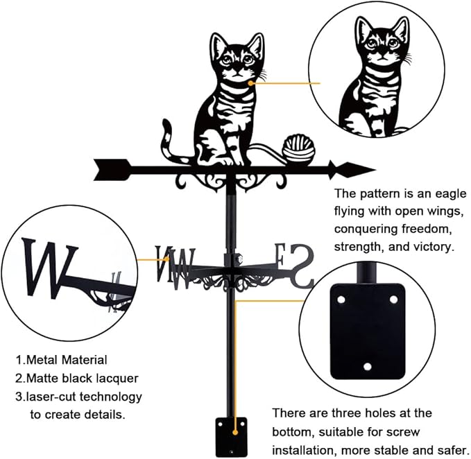 SUPERDANT Cat Weather Vane Cat String Ball Weathervane Decorative Weathervane Metal Wind Direction Indicator Wind Vane Sign Garden Stake for Farmhouse Yard Outdoor Barn Sheds Patio