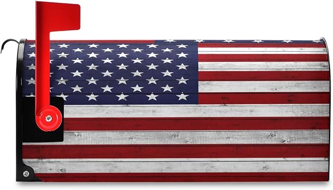 American Flag Wooden Mailbox Cover Magnetic Mailboxes Wraps Letter Post Box Cover Decorative Standard Size 18x21 in Garden Yard Decor