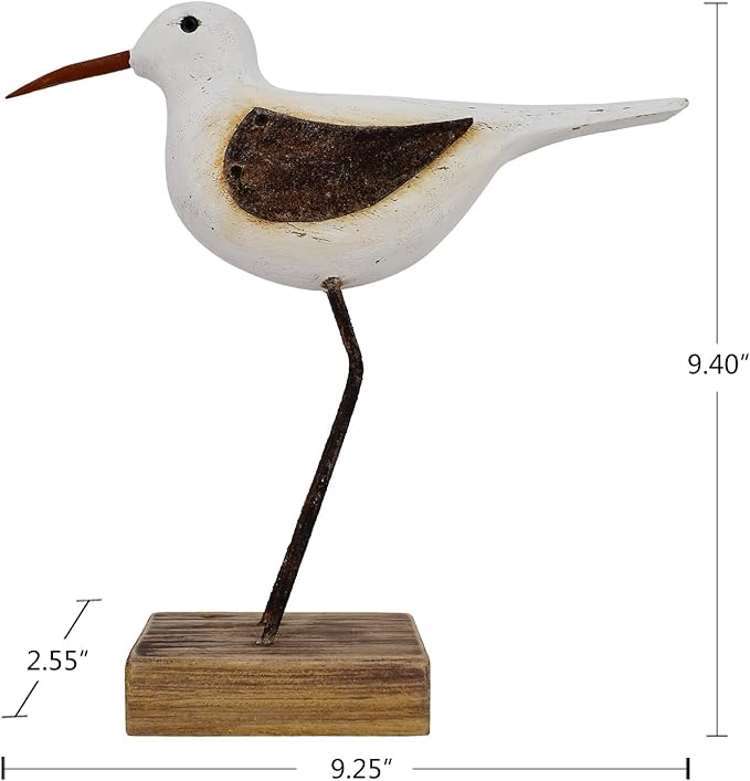 Aecipl Wood Bird Statue Standing Seagull Nautical Decor Coastal Birds Sculpture Indoor Outdoor Animal Figurine Beach Themed Decoration Rustic Home Art for Bedroom Garden (A, L)