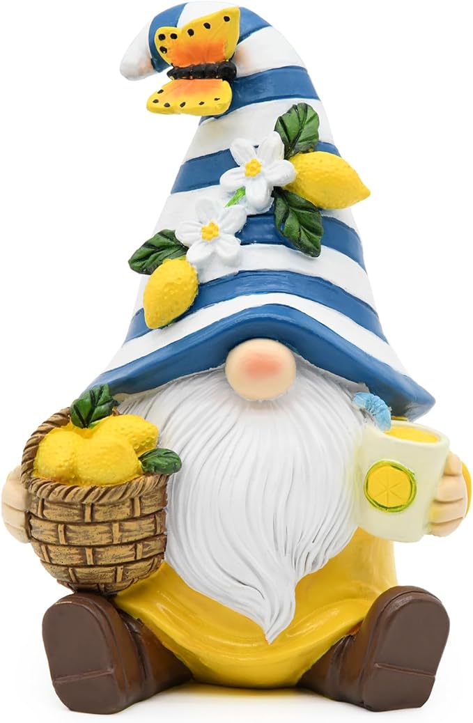 Christmas Lemon Decor Gnome, Mediterranean Decor Resin Figurines, Lemon Party Decoration for Garden Kitchen Tiered Tray, Gnome Lover