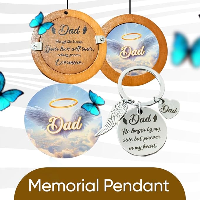 Personalized Memorial Wind Chimes with Custom Photo Pendant & Letter from Heaven | Sympathy Gift for Loss of Loved One, 32-Inch Outdoor Chime for Remembrance (Father)