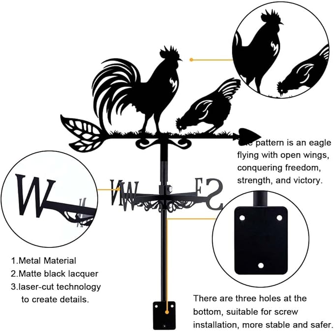 SUPERDANT Rooster Weathervanes Animal Metal Weathervane Black Weather Vanes for Yard Garden Art Decor for Roof Indicators Metal Rooster Wind Vanes Outdoor Farm Barn Sheds Garden Patio Decoration